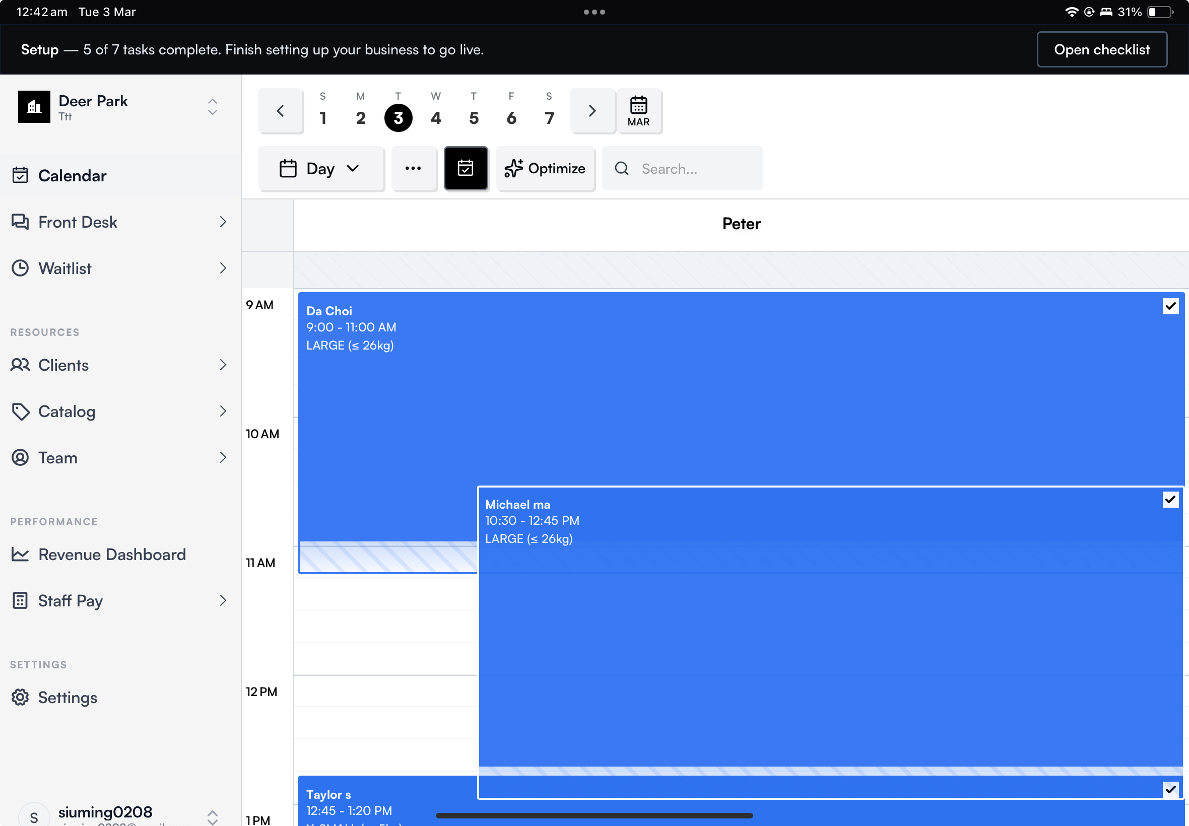 Seglo business calendar on iPad